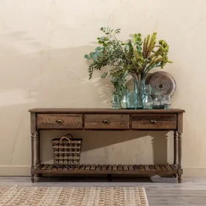 BROWN WOOD CONSOLE TABLE