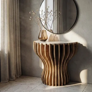 SCULPTED MANGO & MARBLE CONSOLE